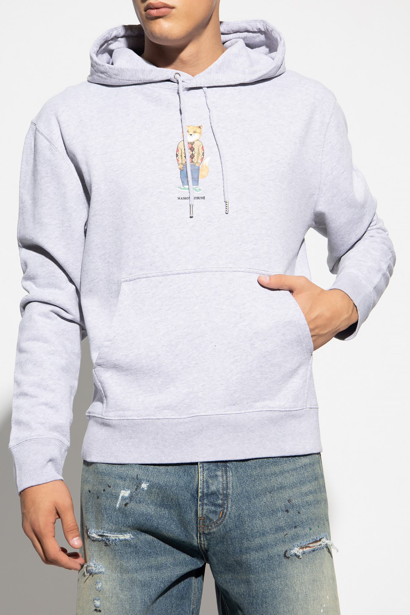 GenesinlifeShops Germany - Grey Logo - Hooded sweatshirt Dropped sleeve  Long sleeve Cuffs Visible stitching Straight cut - printed hoodie Maison  Kitsuné