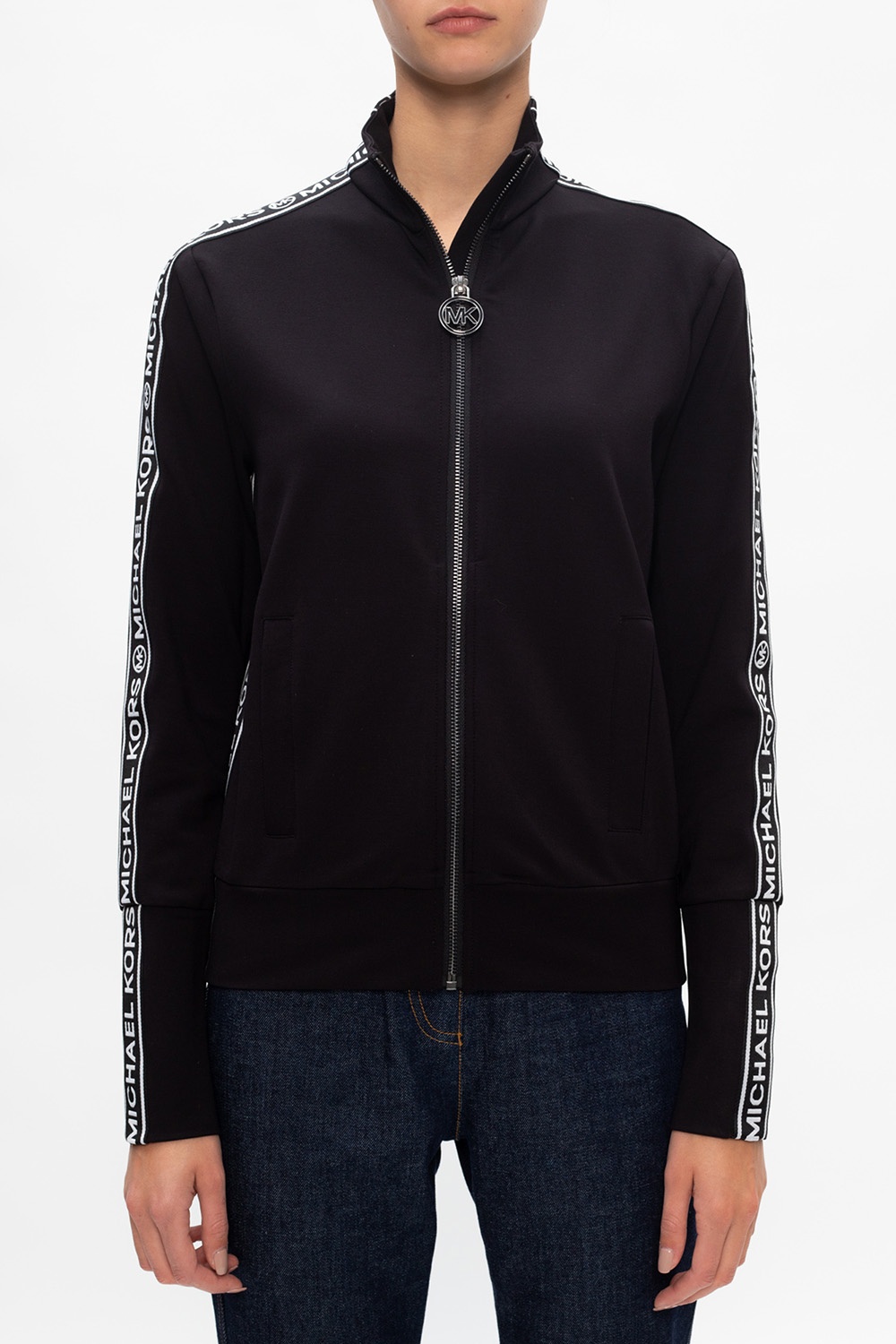 Track jacket with stand-up collar 