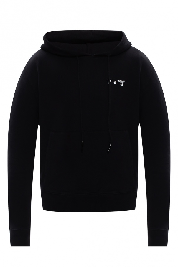 Off-White logo-embroidered cotton hoodie - Black