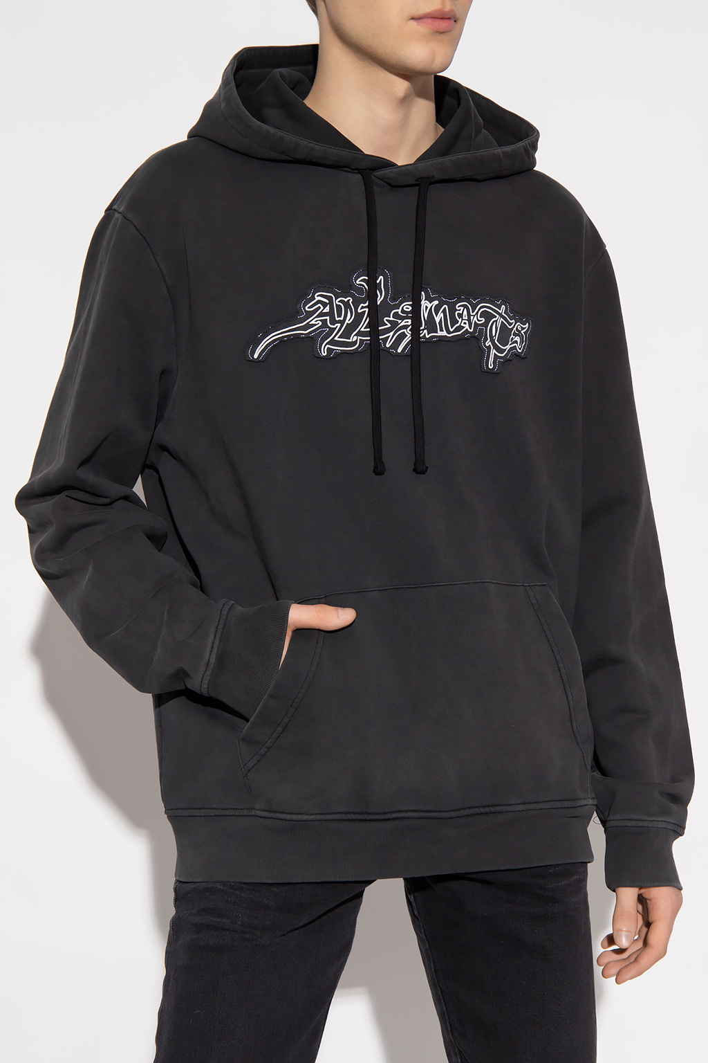 AllSaints Get Down Back Graphic Hoodie in Washed Black