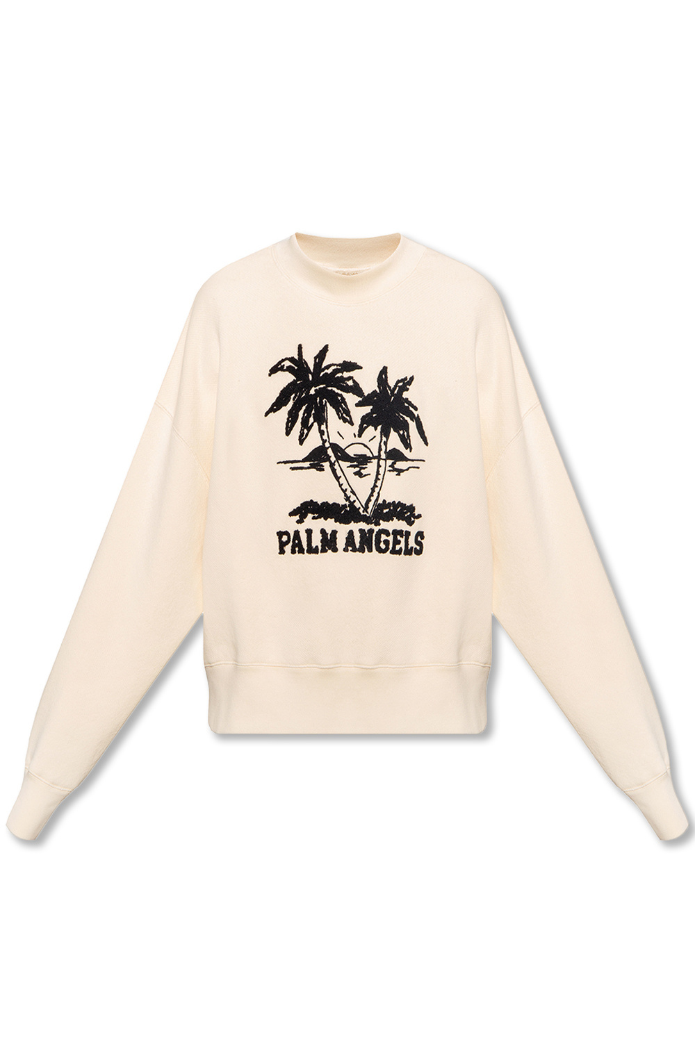 Palm Angels English rib sweater in long-sleeved cotton with shawl collar and sparkling jewel on the neckline