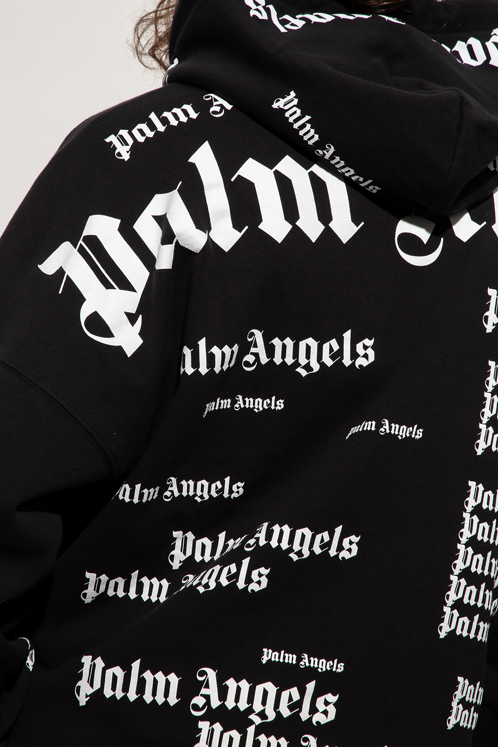 Black Logo-embroidered cotton-jersey hoodie, Palm Angels