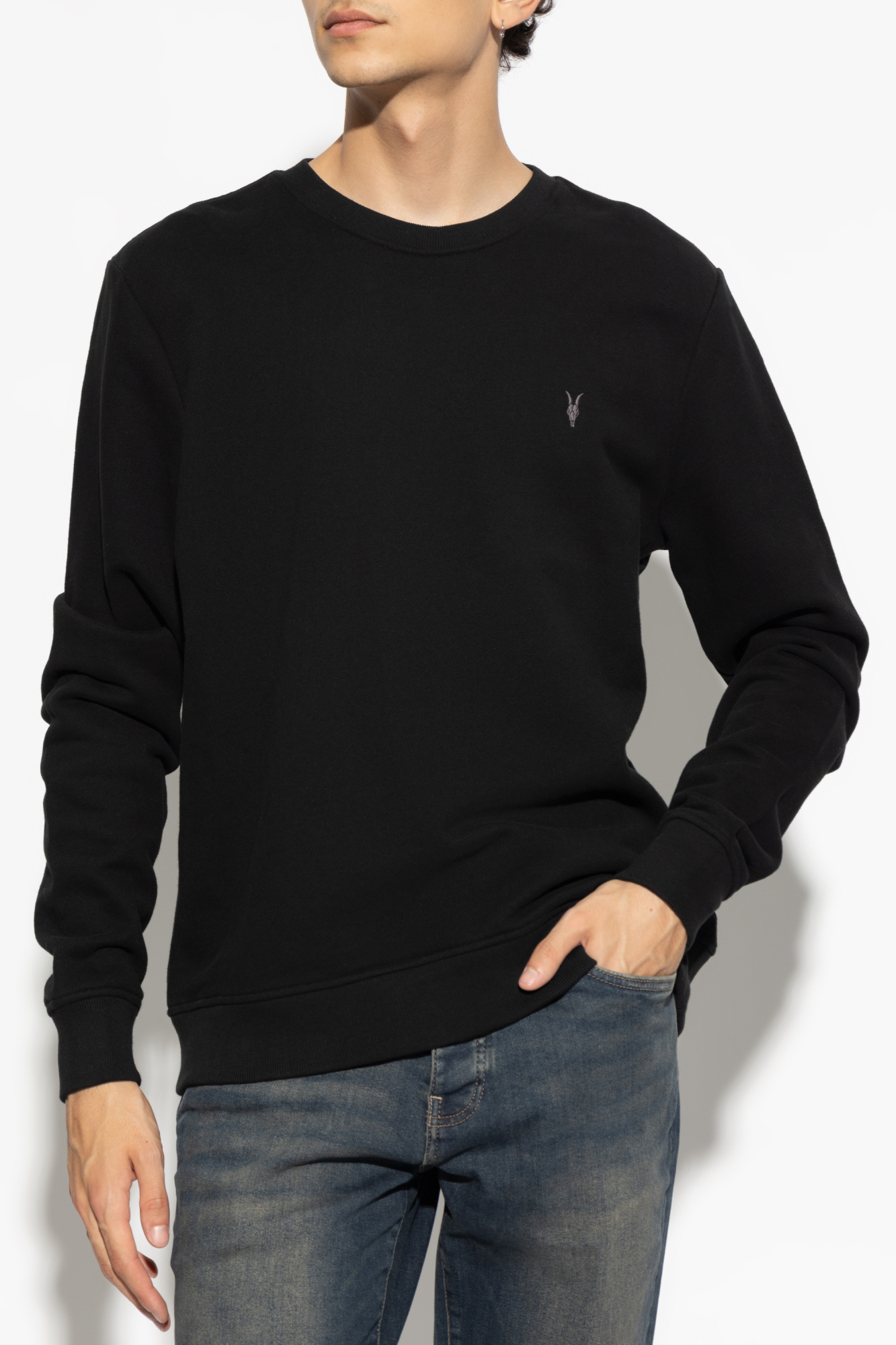 ALL SAINTS Reven Men's Relaxed Fit Cotton Sweatshirt – Crew Neck Pullover Jumper