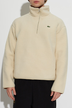 Lacoste Cream Teddy Fleece Quarter-Zip Sweatshirt with Stand Collar by Lacoste