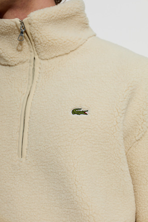 Lacoste Cream Teddy Fleece Quarter-Zip Sweatshirt with Stand Collar by Lacoste