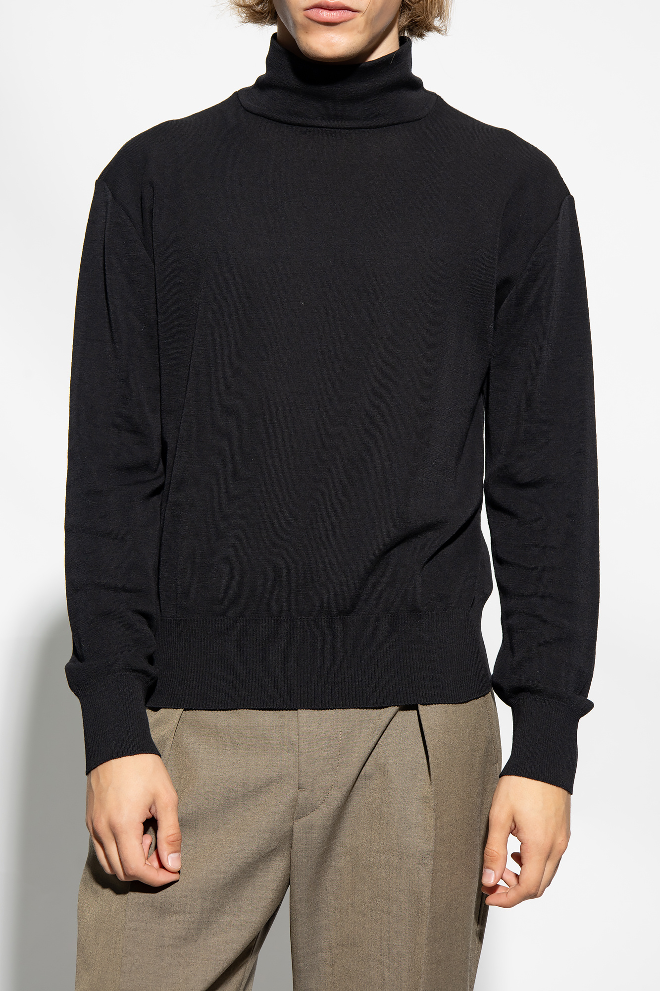 T by Alexander Wang Sheer Wool Turtleneck Sweater, Black