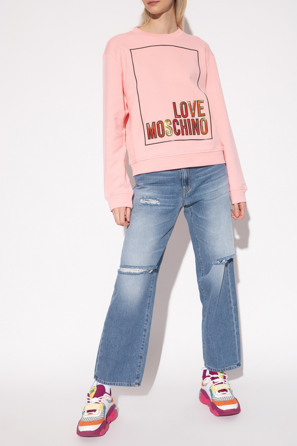 Love Moschino label group logo-print pullover hoodie Nero