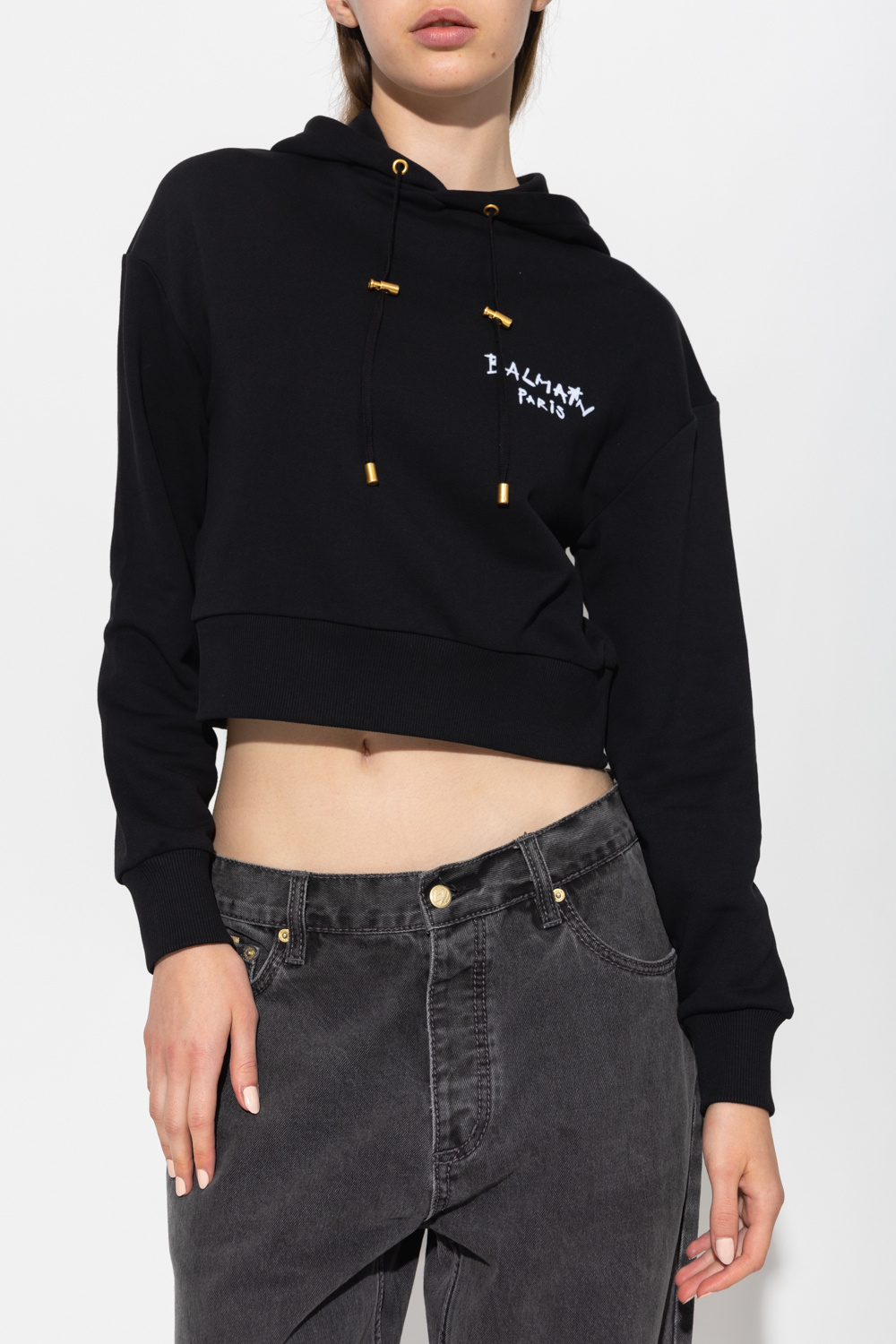 Balmain Cropped hoodie with logo