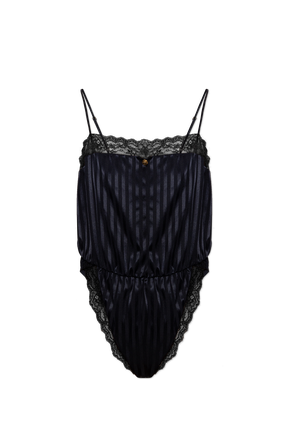 Silk bodysuit with lace trim