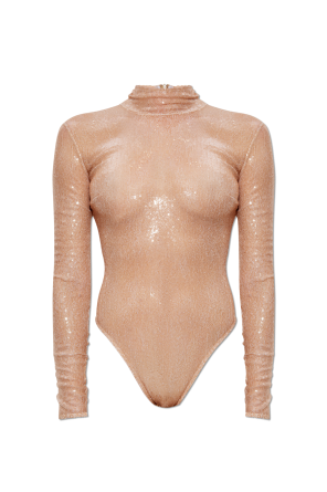 Body mit Pailletten und langen Ärmeln