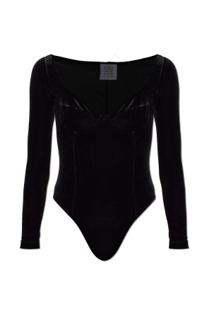 Velvet bodysuit with long sleeves