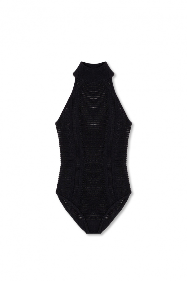 balmain logo-embossed Sheer bodysuit