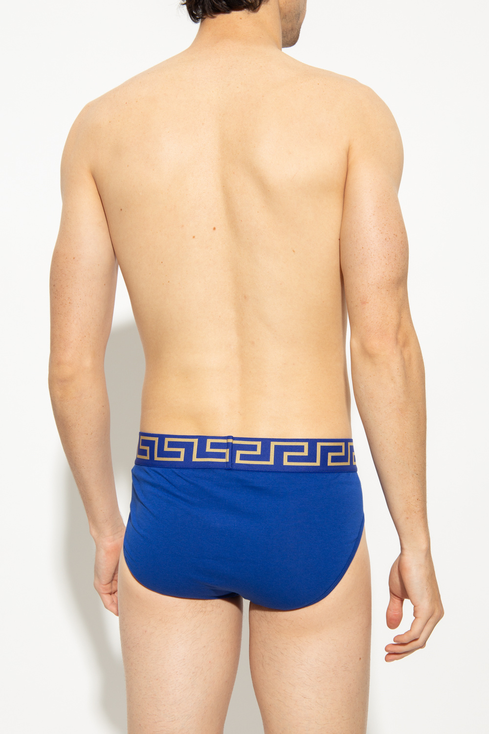 Mens Clothing Underwear Boxers briefs Versace Cotton Greca Pattern Logo Waistband Briefs in Blue for Men 