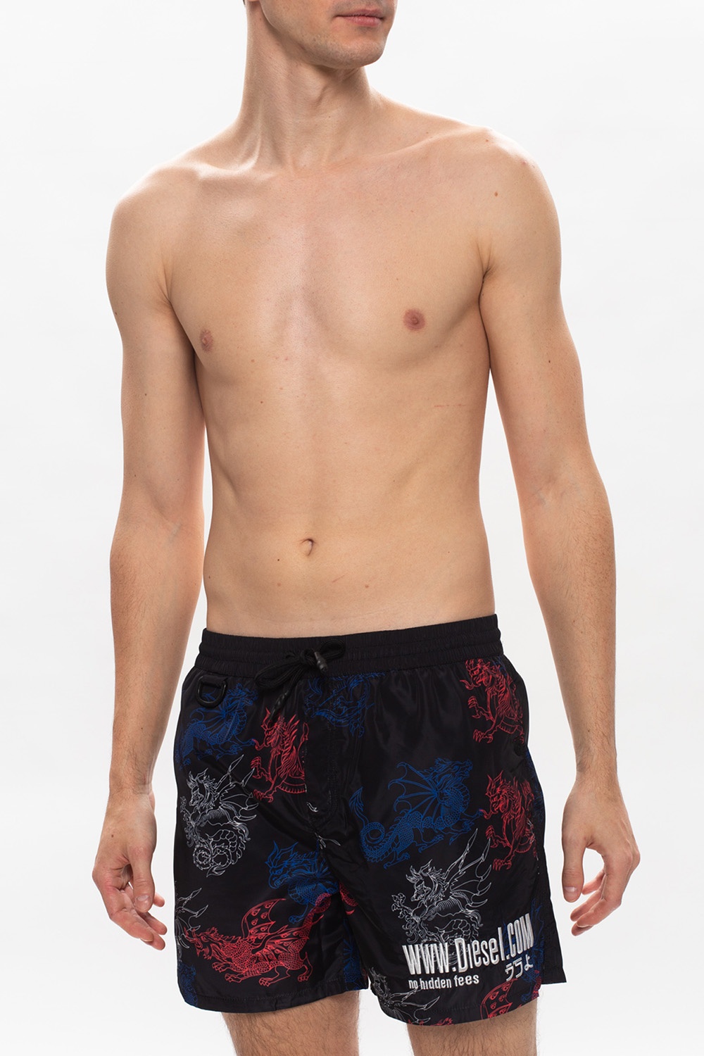 branded swim shorts
