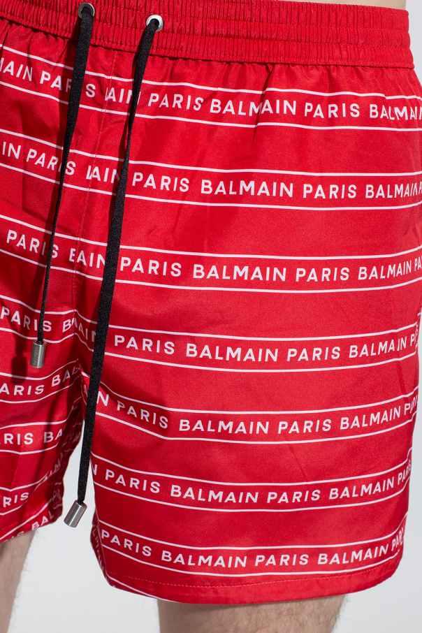 Balmain Balmain logo embroidered collarless denim shirt