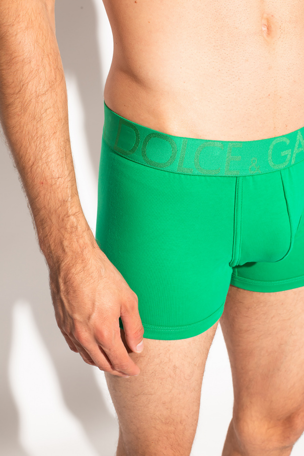 Dolce & Gabbana Green Short For Boy With Logos Boxers with logo