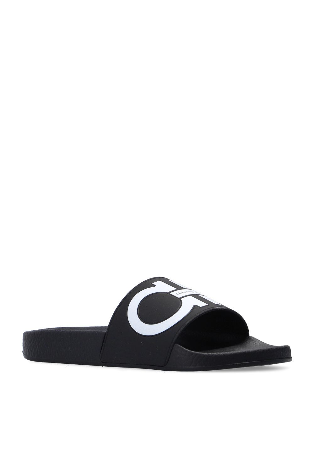 black and white ferragamo slides