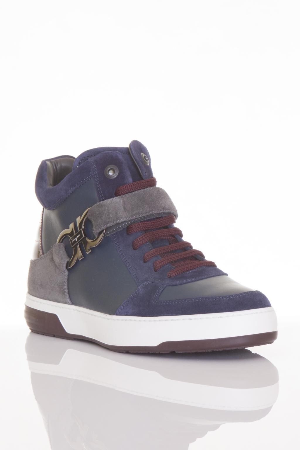 Ferragamo Men's Nima Knit Lace Up Sneakers - Blue - Size 10.5 - Denim