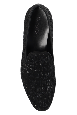 Versace Crystal-embellished satin slippers