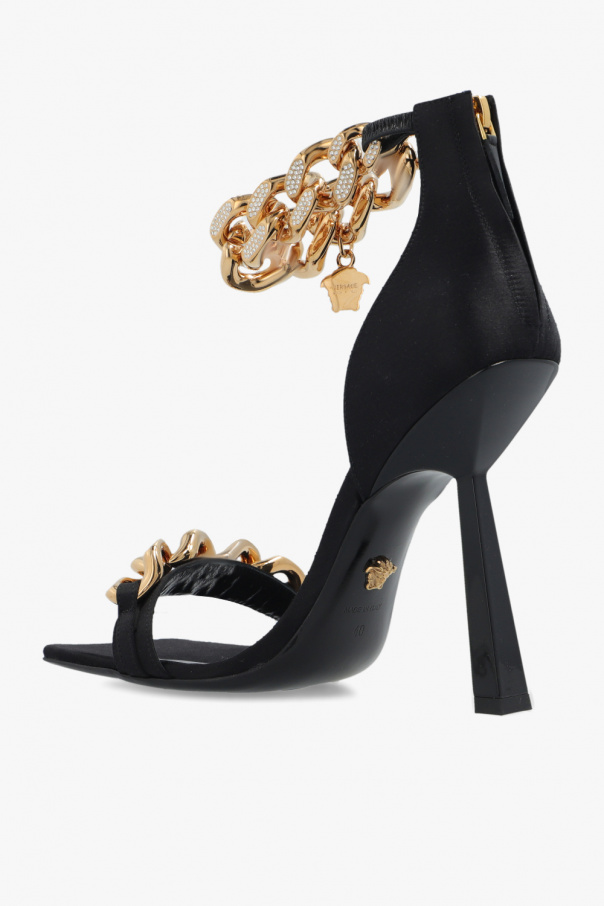 Embellished satin sandals in black - Versace
