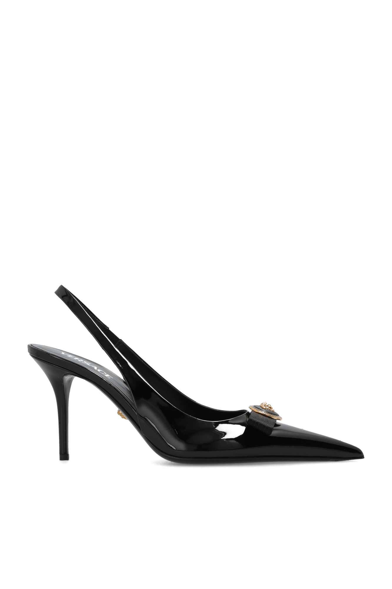 Safety Pin embellished leather pumps in silver - Versace