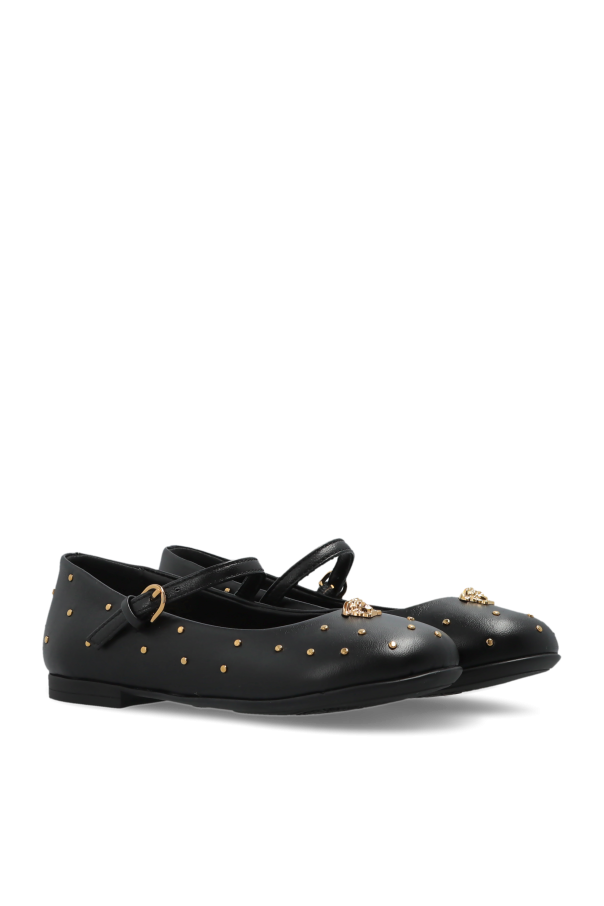 Versace Kids Bailarinas de cuero con aplicaciones