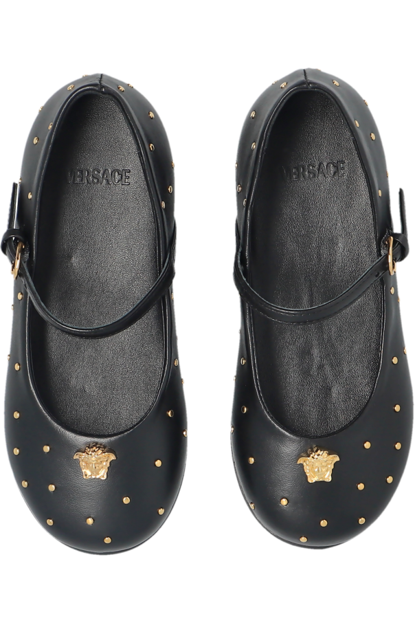 Versace Kids Bailarinas de cuero con aplicaciones