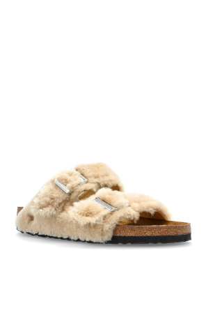 Birkenstock Arizona Shearling Rivet Logo slides