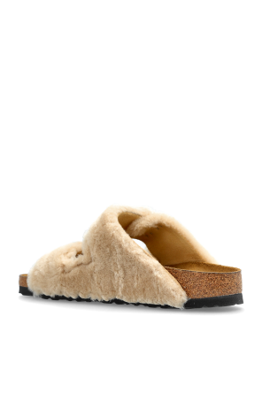 Birkenstock Arizona Shearling Rivet Logo slides