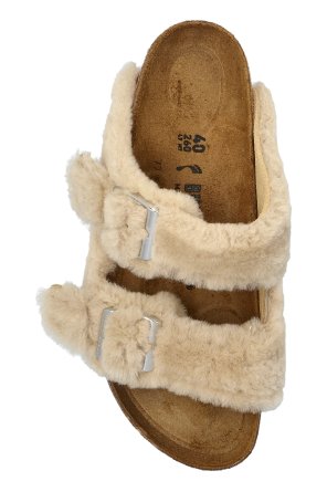 Birkenstock Arizona Shearling Rivet Logo slides