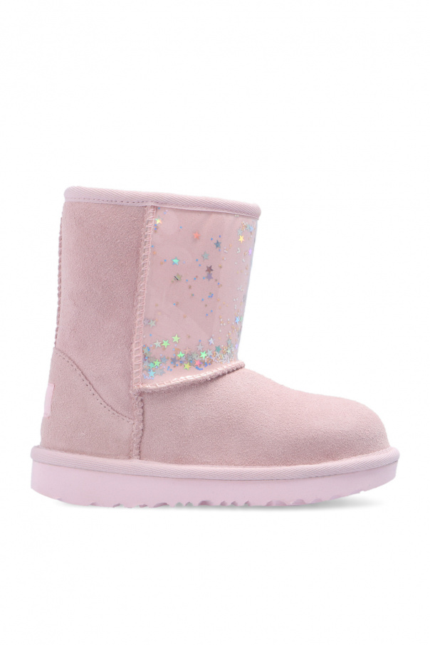 UGG Kids ‘Classic II Clear Glitter’ suede snow boots