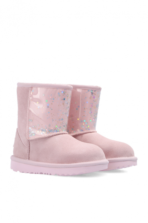UGG Kids ‘Classic II Clear Glitter’ suede snow boots