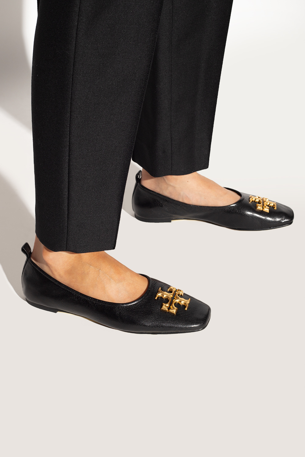 Tory Burch Women's Black Leather Eleanor Ballet Flats Shoes