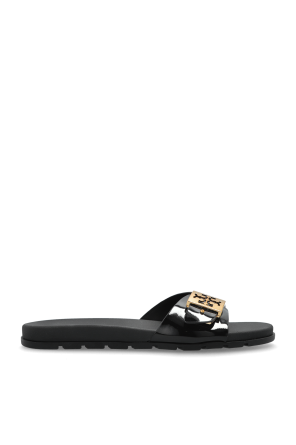 Sandals with a buckle in the shape of a logo
