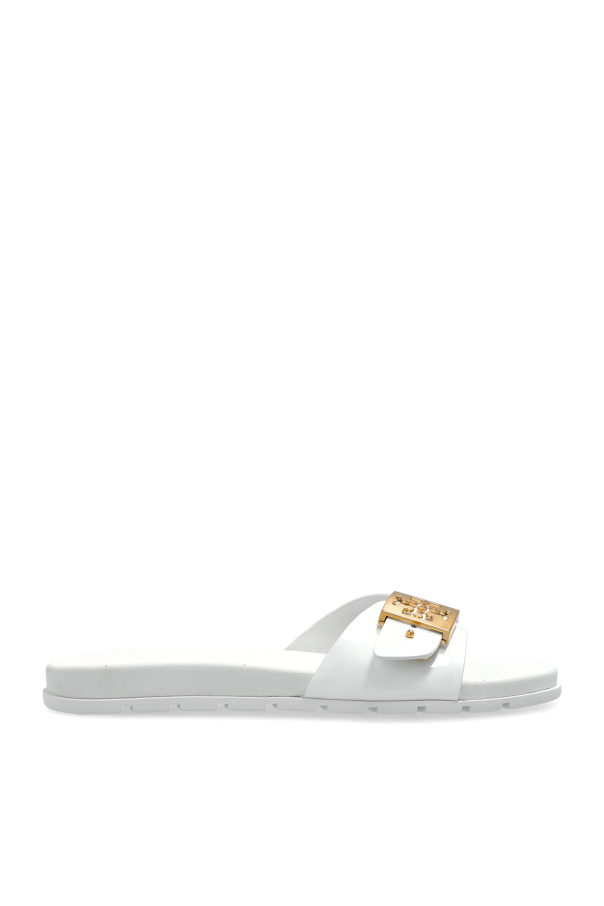Slides with a logo-shaped buckle od Tory Burch