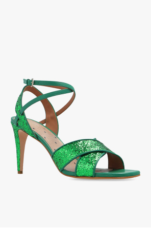 Red Mixed-Media valentino ‘Sleek’ heeled sandals with glitter
