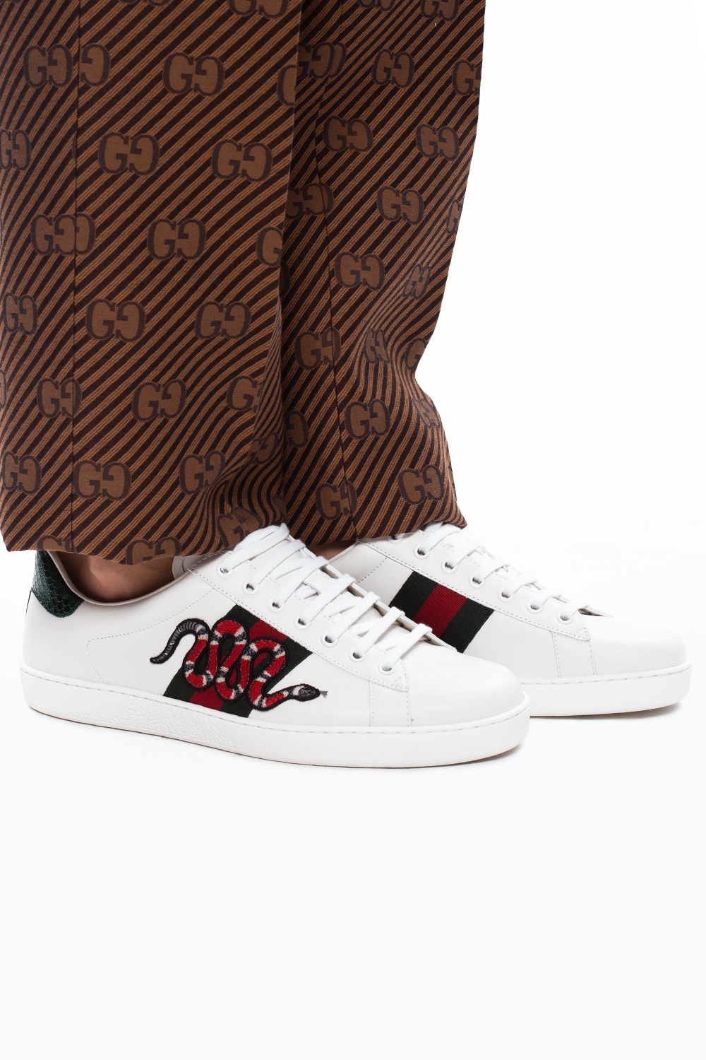 Shop Gucci Snake Ace Embroidered Leather Sneakers With Express Delivery  FARFETCH