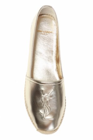 Saint Laurent YSL logo espadrille Silver Leather NEW IN BOX Size 36+  AUTHENTIC