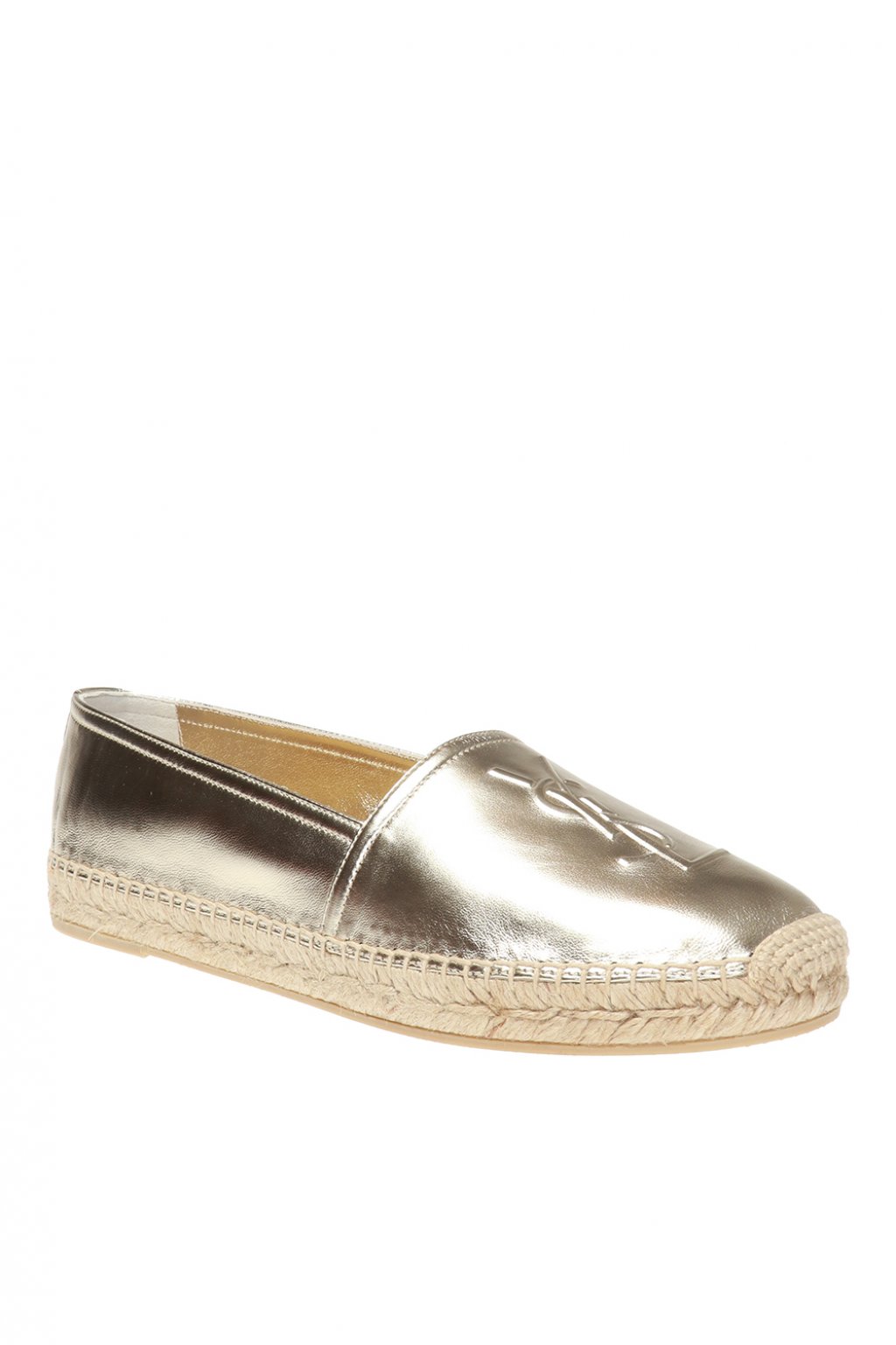 Saint Laurent YSL logo espadrille Silver Leather NEW IN BOX Size 36+  AUTHENTIC