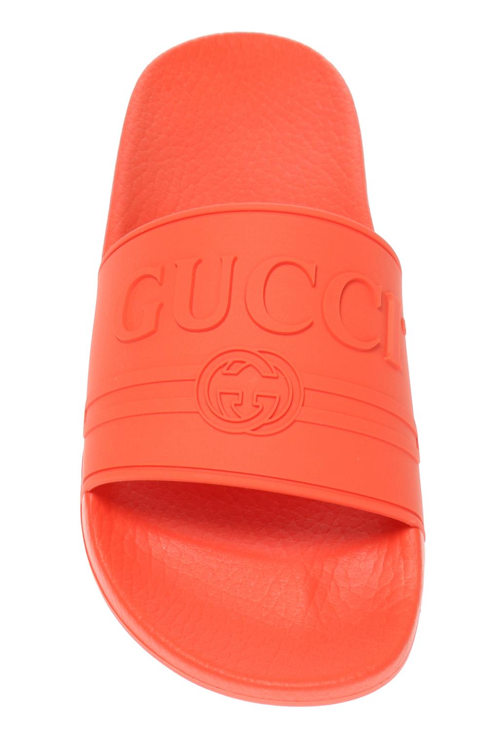 orange gucci slides