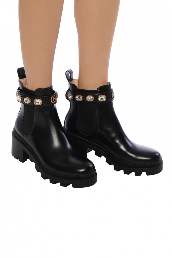 Black Crystal-embellished heeled ankle boots Gucci - Vitkac KR