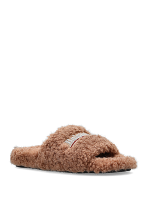 Balenciaga Furry slides with a glossy logo
