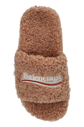 Balenciaga Furry slides with a glossy logo