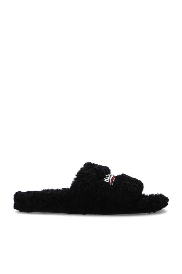 Balenciaga Faux fur slides with logo