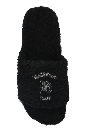 Balenciaga Fur slippers with logo
