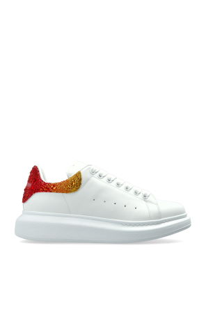 Leather sports shoes with shimmering crystals