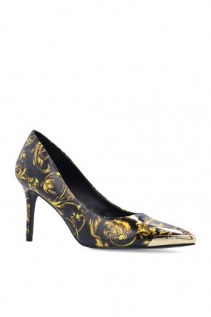 Womens Black Vegan Sandal Pumps with ‘Regalia Baroque’ print