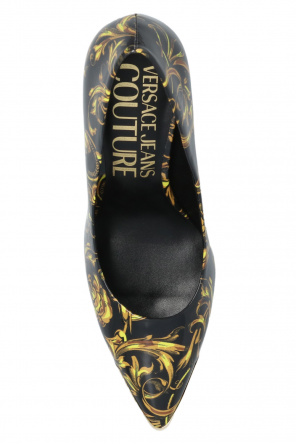 Womens Black Vegan Sandal Pumps with ‘Regalia Baroque’ print