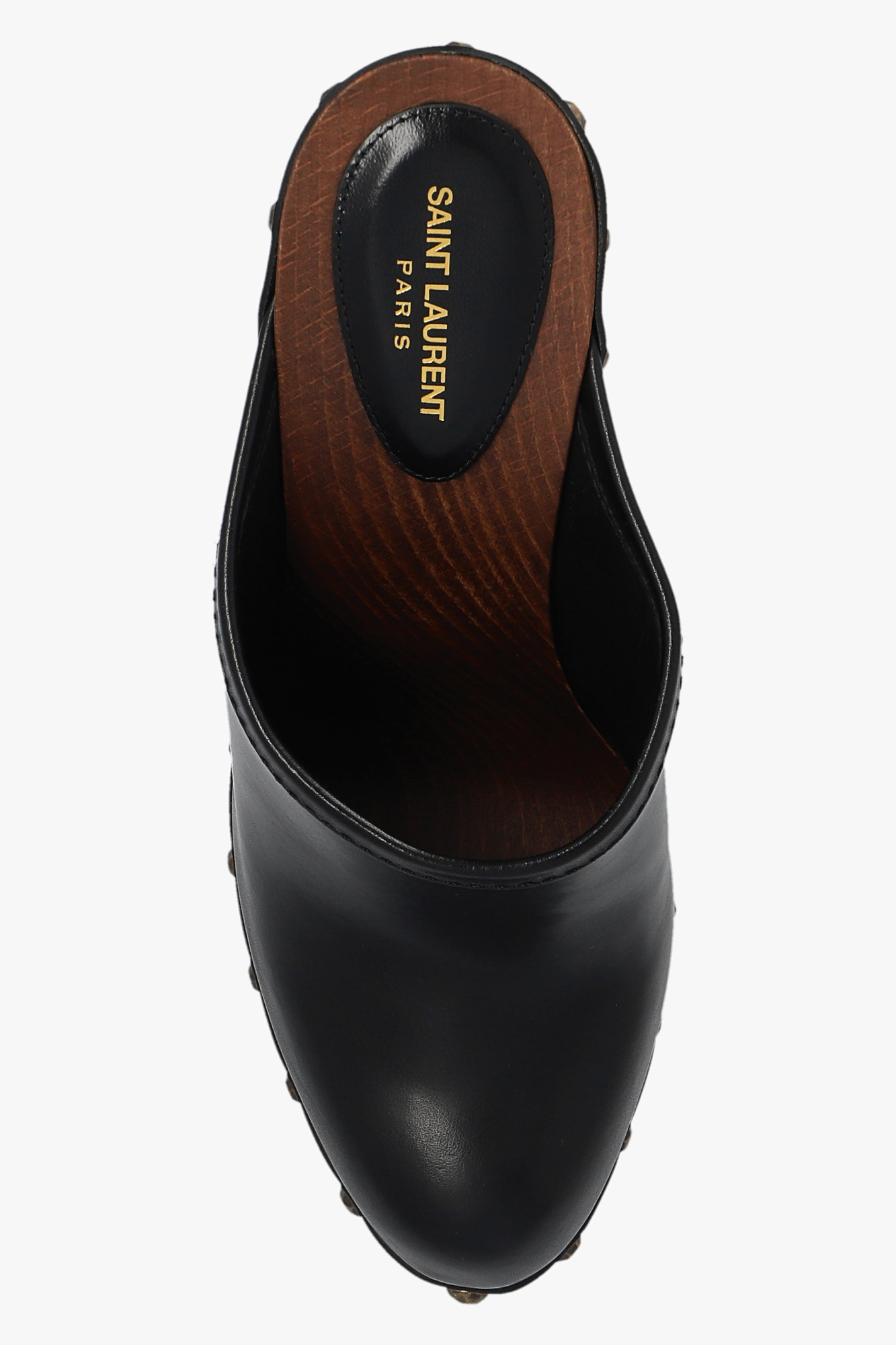 Saint Laurent Joan Platform Clogs in Smooth Leather and Wood - Black - Women - 6