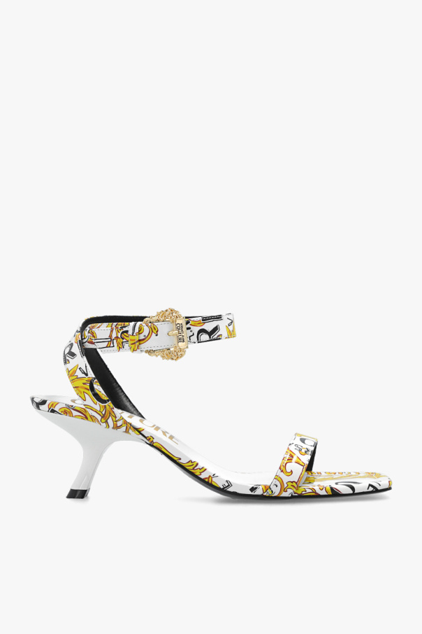 White 'Fiona' heeled sandals Versace Jeans Couture - GenesinlifeShops AE -  Black leather sequinned sandals from featuring a low heel